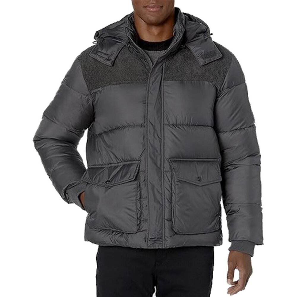 NEW $250 Sean John Cargo Pocket Puffer Coat! L Charcoal Gray Detachable Hood